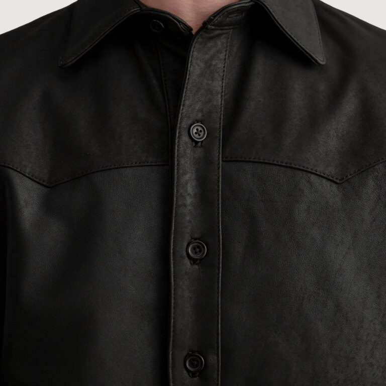 Mens Bronco Tumbled Brown Leather Shirt Close-Up-9-1724068687775